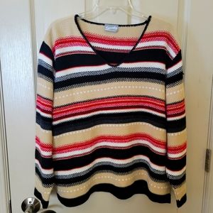 Spunky - V Neck Pullover Sweater - Striped Multicolor  Size 1X Womans